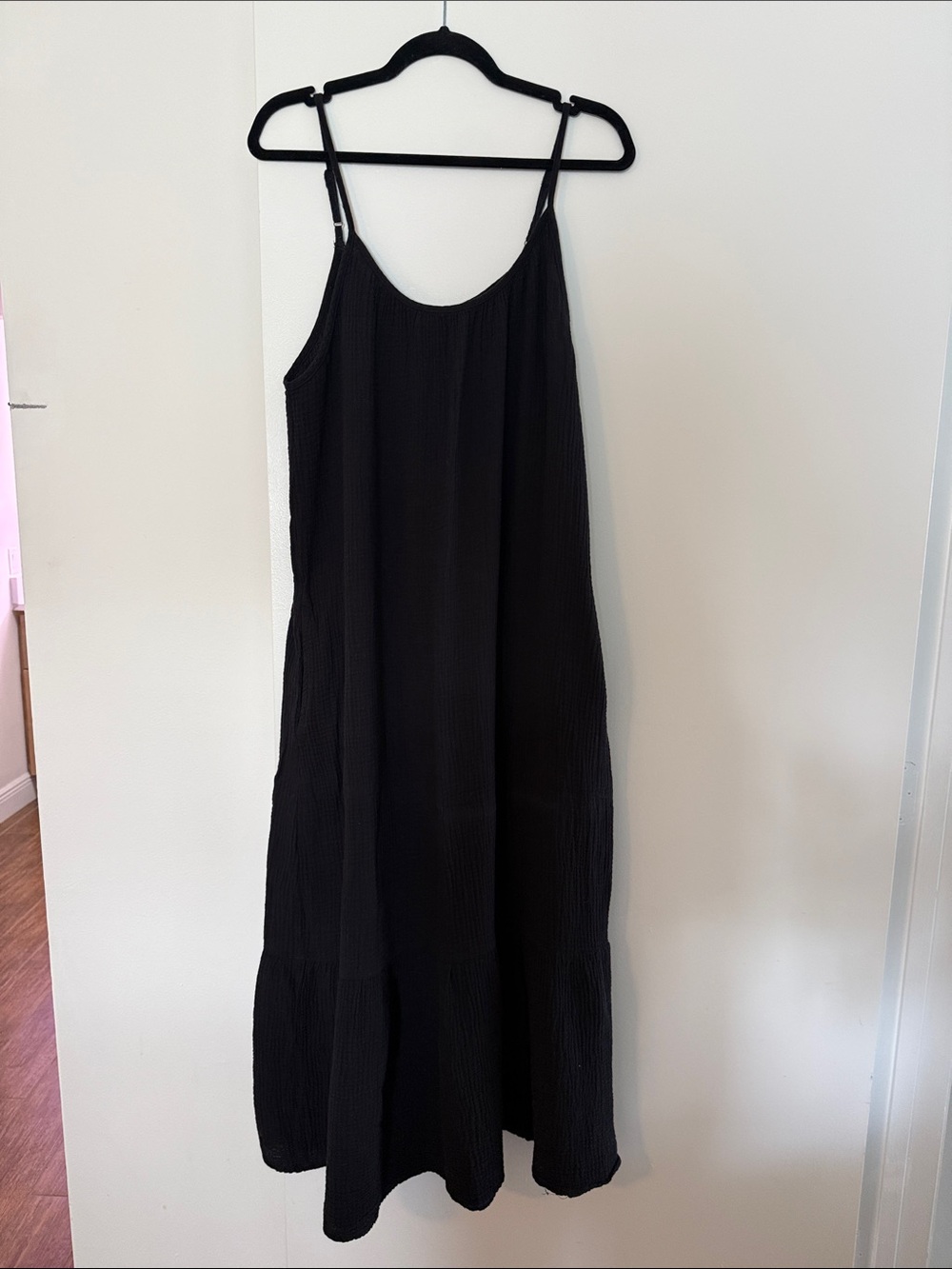 MAGASCHONI BLACK GAUZE 100% COTTON MAXI DRESS SIZE LARGE